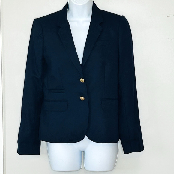 J Crew Schoolboy Blue Blazer Size 2 Wool Gold Buttons Contrast Lining - Picture 1 of 6